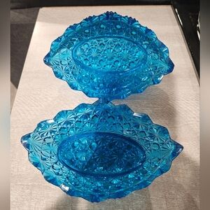 Set Of 2 Vintage Aqua Glass Trinket Dishes (Please Read Description)